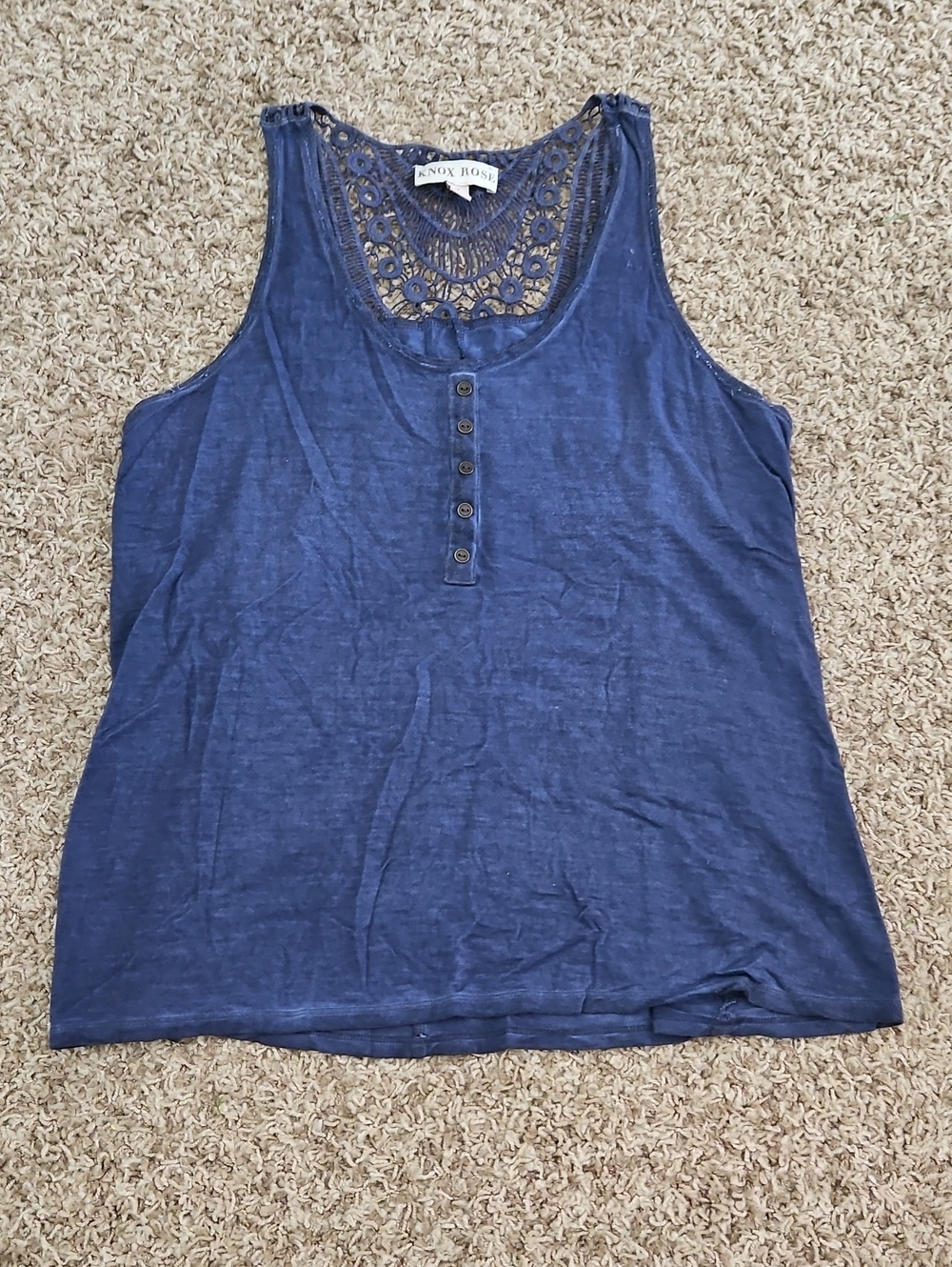 Knox Rose Navy Crochet-Back Henley Tank